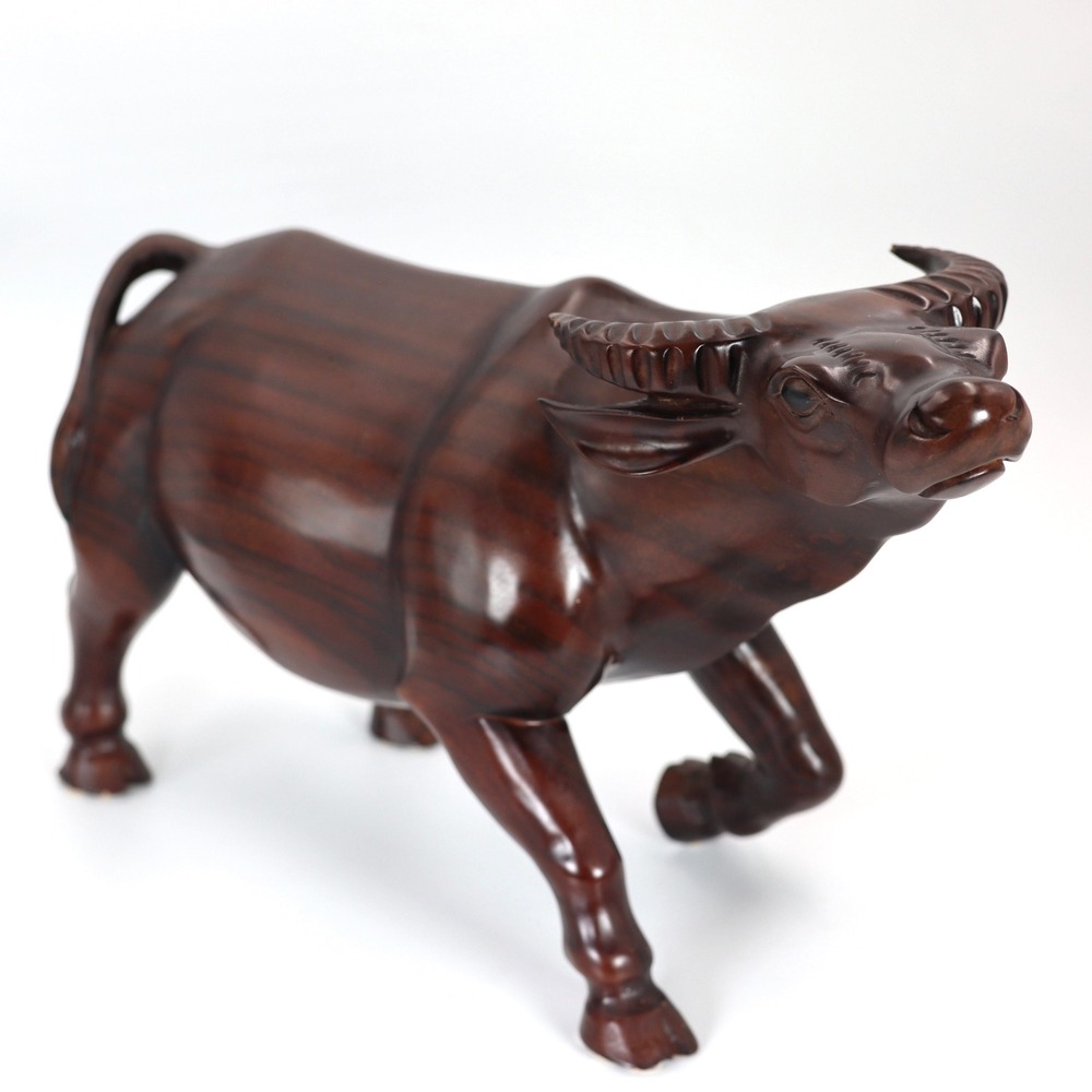 Water Buffalo Figurine Large Brown Wood Carved Home Decor